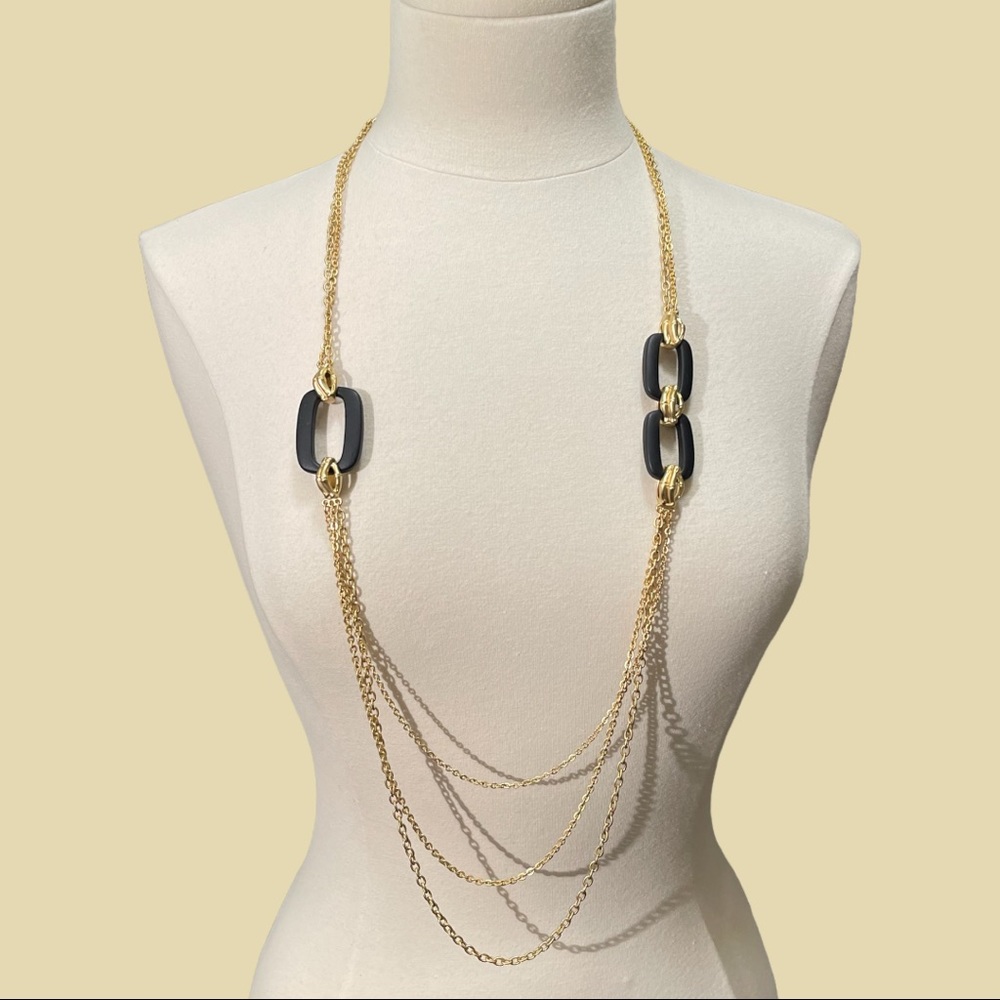 Ttahari Long Goldtone Strands Necklace with Black Accent